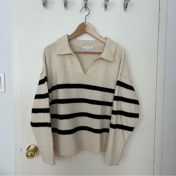 Striped Beige and Black Women's Sweater - Picture 1 of 3